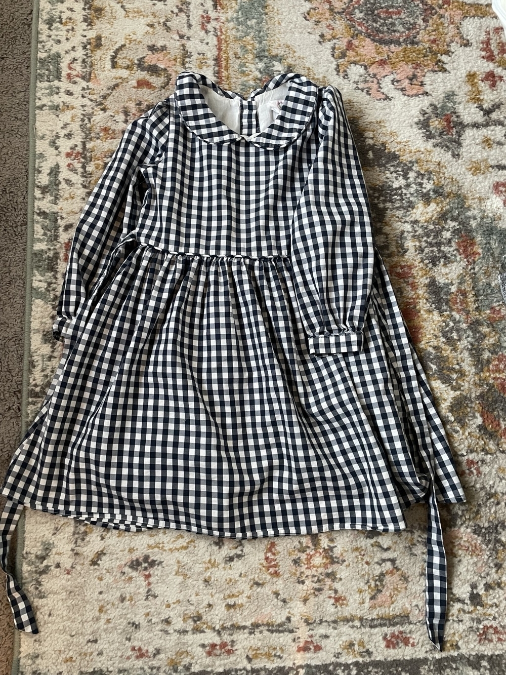 Girls Navy & White Gingham Peter Pan Collar Dress